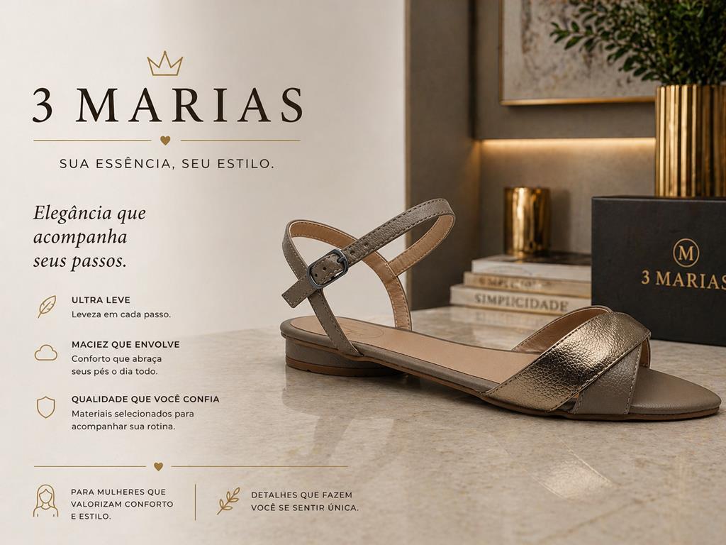 Sandália Salto Baixo Bico Folha - 3 Marias